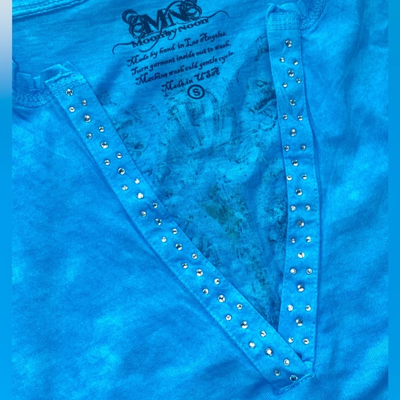Swarovski Crystal Embellished Cross T Shirt For Women, Blue Short Sleeve Shirt - Picture 10 of 16